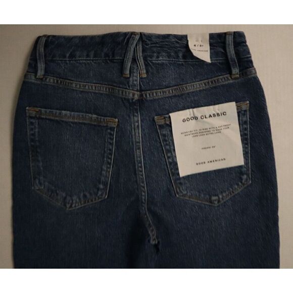 Good American Women Sz 4/27 Blue Good Classic Raw Hem High Waist Slim Jeans $139 - Picture 5 of 7
